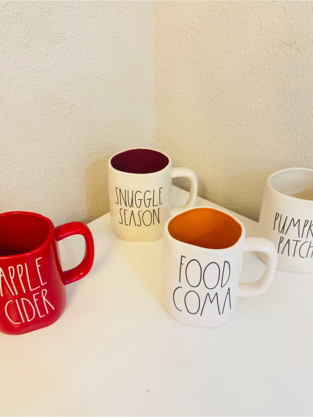 Rae Dunn Set of 4 Fall Autumn Ceramic Coffee Tea Mugs